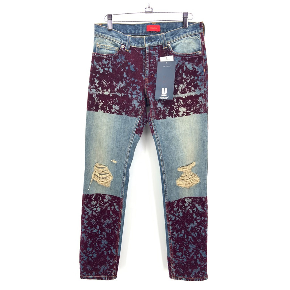 NWT Jun Takahaski Undercover Womens 2 Jeans Tapered Leg Blue Flocked‎ 2YK 90s